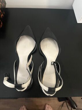 Enzo Angiolini Black and White Pointed Slingback Heels